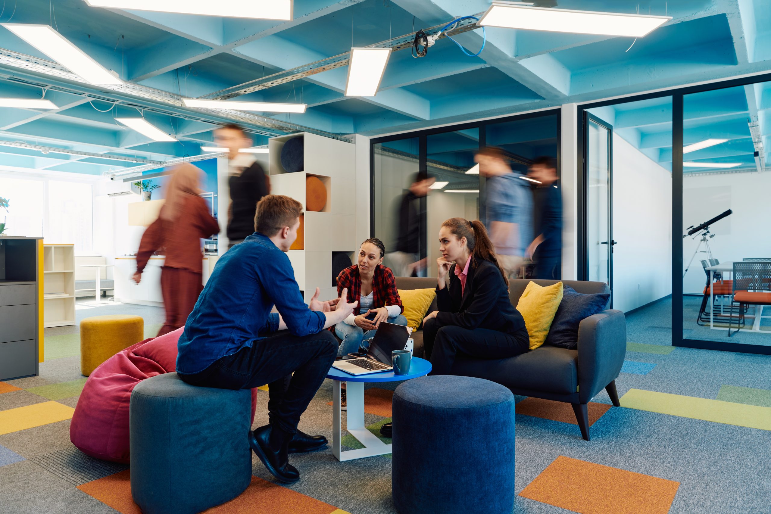 Team meeting in a modern office space.