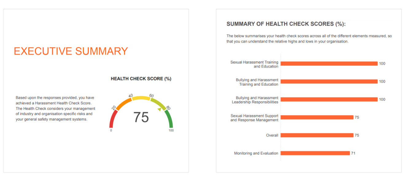 Health check scores with detailed summary graph.