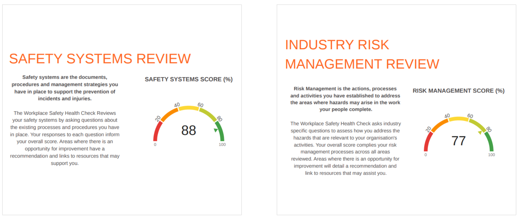 Safety and risk management system review scores.